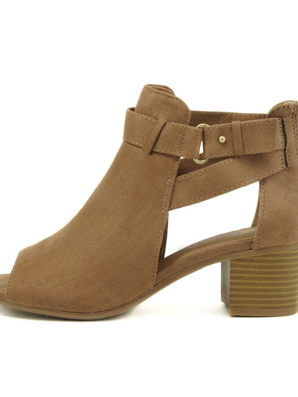 Invest ~ Women's Cutout Side Strap Mid Black Chunky Heel Fashion Ankle Bootie